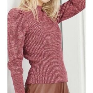 Who‎ What Wear Red Ribbed Long Puff Sleeved Mock Neck Sweater Womens S